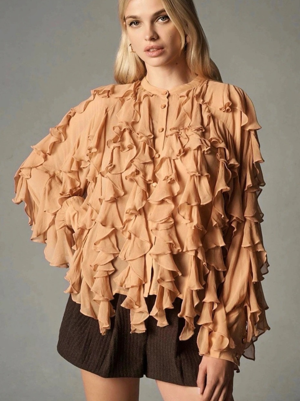 Anthropologie Ruffled blouse Ruffle Blouse in Orange Size Small NWT